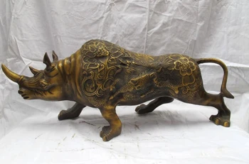 

24"China Feng shui Bronze Wealth Rhinoceros Ox States carved Kylin Lucky flower