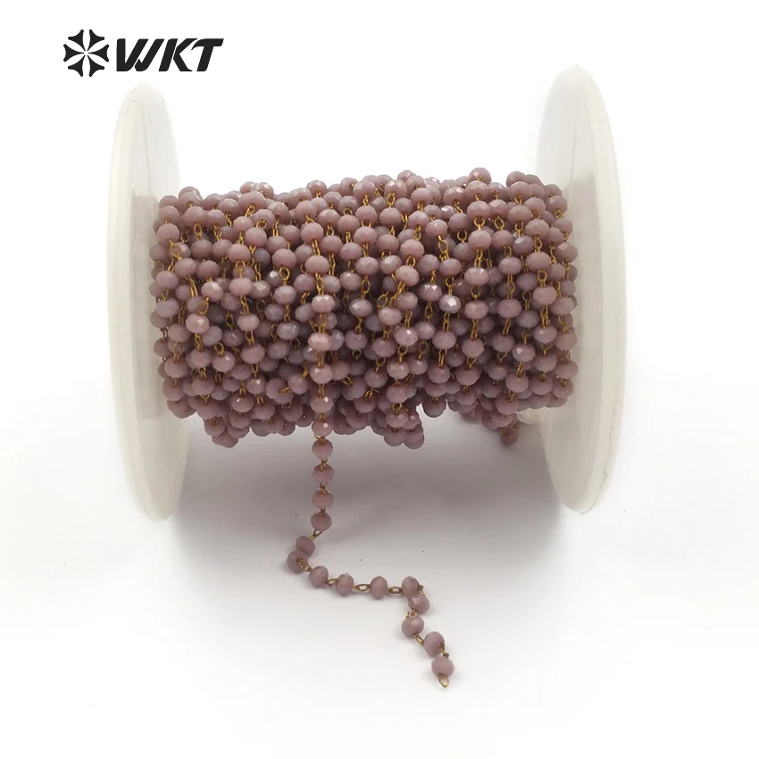 

WT-RBC054 New arrival Diy Design Round Beads light pink Chain With Gold Electroplated Chain Custom Length 5m/lot women Jewelry