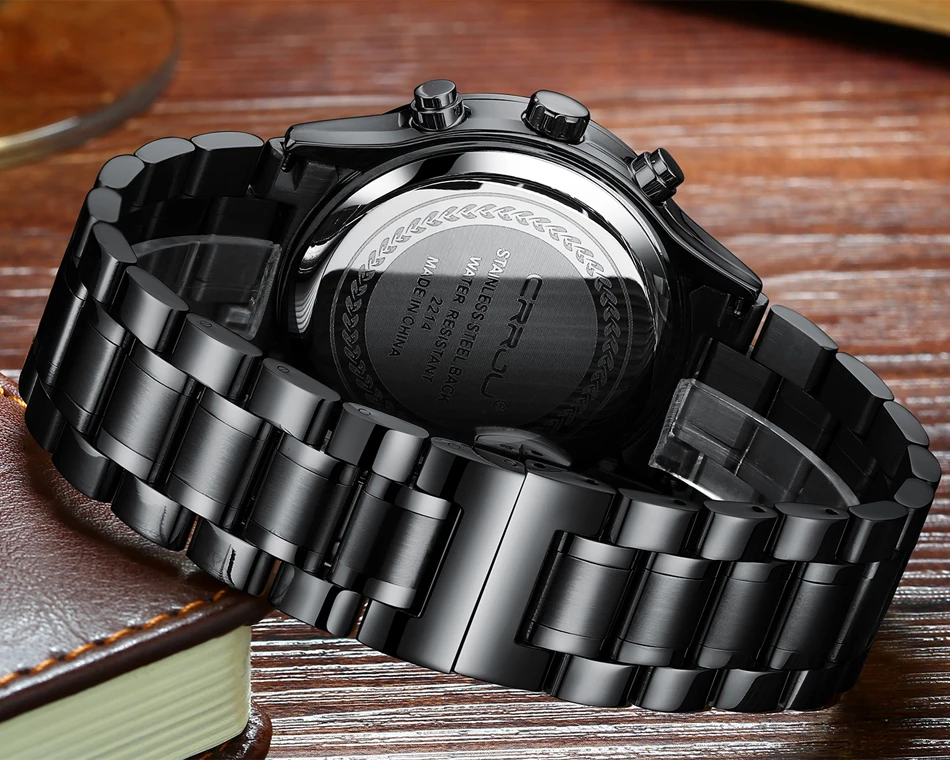 CRRJU бренд для мужчин Хронограф Роскошные водонепроницаемые часы, модные черные бизнес часы из нержавеющей стали для мужчин relogio masculino