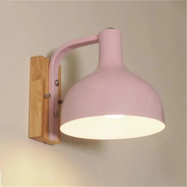 Modern Fashion Led Wall Lamp With Wood Base Four Colors Iron Shade Modern Fashion Led Wall Lamp With Wood Base Four Colors Iron Shade Loft Style