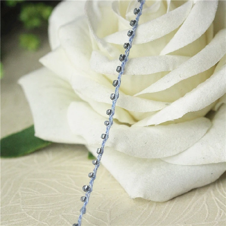 2mm*5yards blue acrylic beaded trimming for clothing wedding dresses DIY sewing accessories trim for tailor