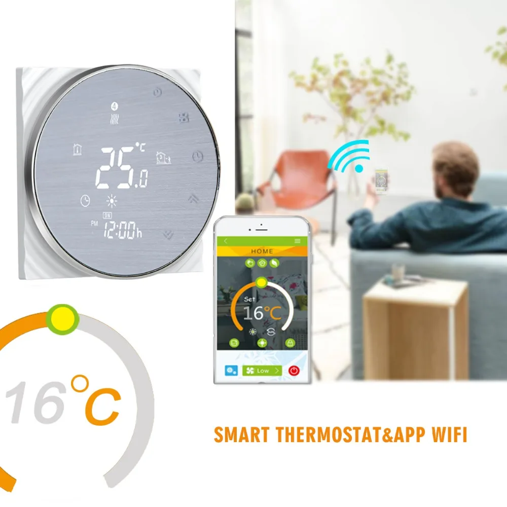 HESSWAY TUYA wifi сенсорный экран комнатный термостат для охлаждение, отопление переключатель работает с Alexa Google home