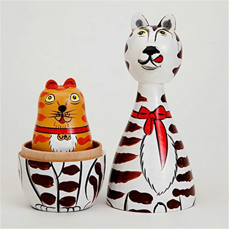 Handmade Cleo  Friends Nesting Cats Painted Wooden Nesting Dolls Matryoshka  Set of 5 Dolls From 7 Tall  (6)