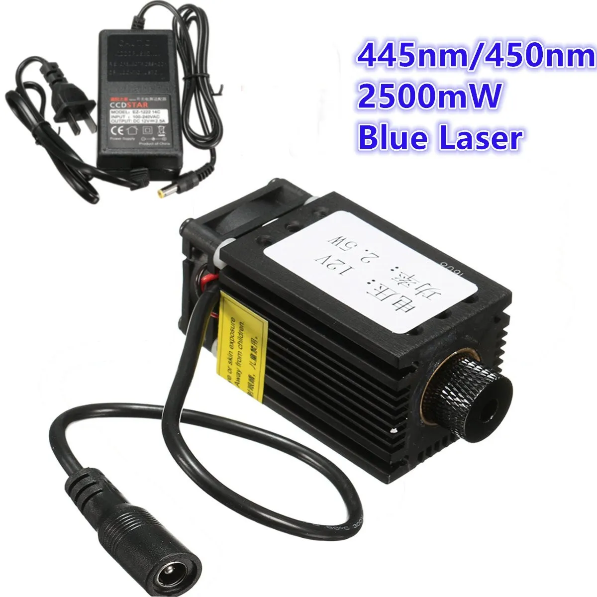 

Focusable 2.5W 2500mW Blue Laser Module + Power Adaptor 445/450nm For DIY CNC Engraving Machine