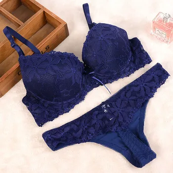 

Ladychili Women Intimates Bra Set 70-85BC Sexy Full Lace Bra and Thong Set Push Up Matching Bra G-string Panties Suit N239X