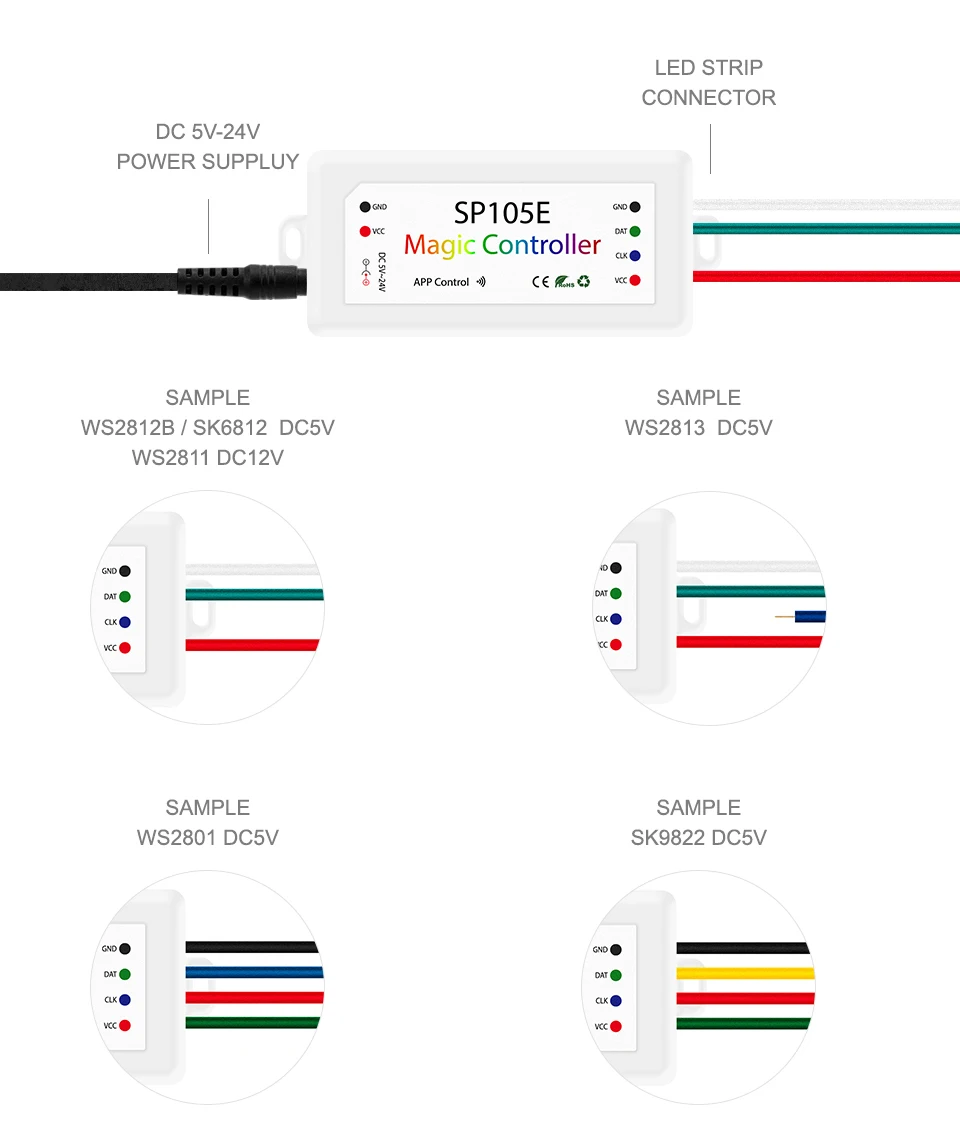 SP110E Bluetooth WS2811 WS2812B SK6812 RGB/RGBW светодиодный музыкальный контроллер SP107E APA102 SP105E WS2801 пикселей светодиодные полосы светодиодов DC5V-24V