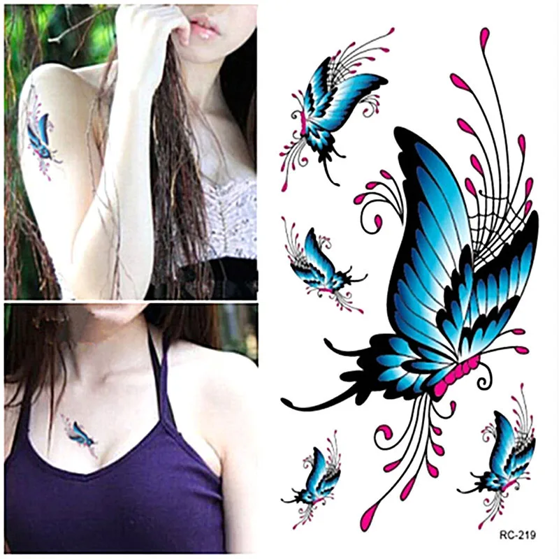 Временная татуировка наклейка ватерпроо новые женские 3D f наклейки в стиле боди-арт наклейка поддельные тату арт тату наклейка-Татуировка бабочка