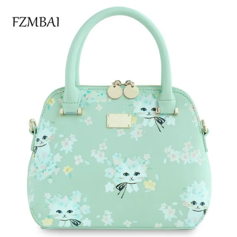 

FZMBAI Women's handbag 2018 Summer and Spring Bolsos Mujer Cat Printing One Shoulder Sweet Gentlewomen Chain Shell Bag