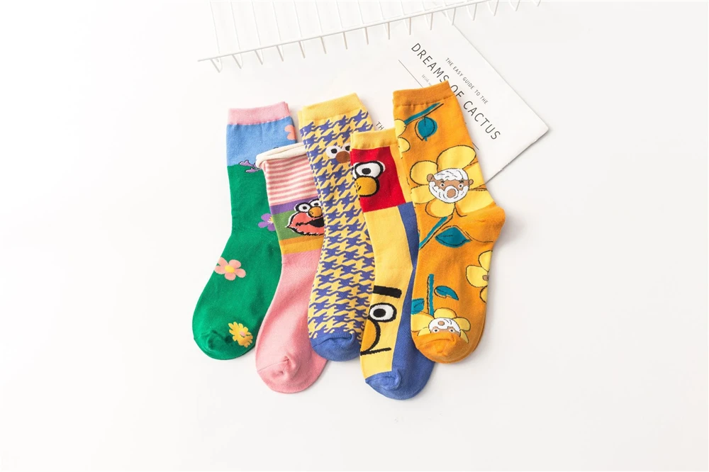 Women's Funny Cartoon Crew Harajuku Hip Hop Street Art Cotton Tube socks Lover's Gift Socks For Summer Autumn