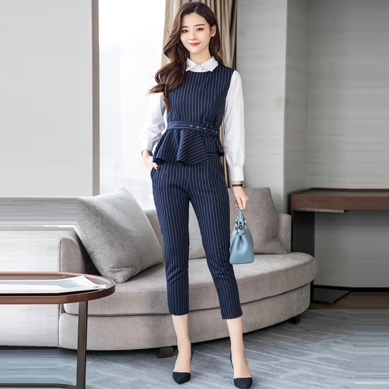 Office Work Wear Striped Pencil Pants Suit 2018 Fashion