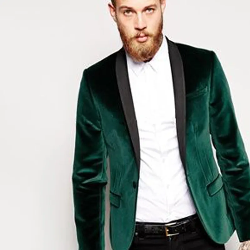 Green Velvet Blazers Business Party Men Suits Groom Wear 2018 Black