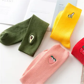 

Women's Fruit Embroidery Socks Cotton Long Colorful Cute Retro Embroidery Socks Funny Girls Multicolor Sock