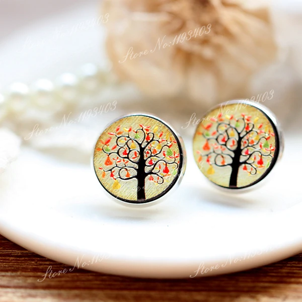 Unique 3D Tree Embossed 16mm Round Coloured Drawing pattern Laser Cut wood Cabochon DIY for Rings Earring Brooch Necklace | Украшения и