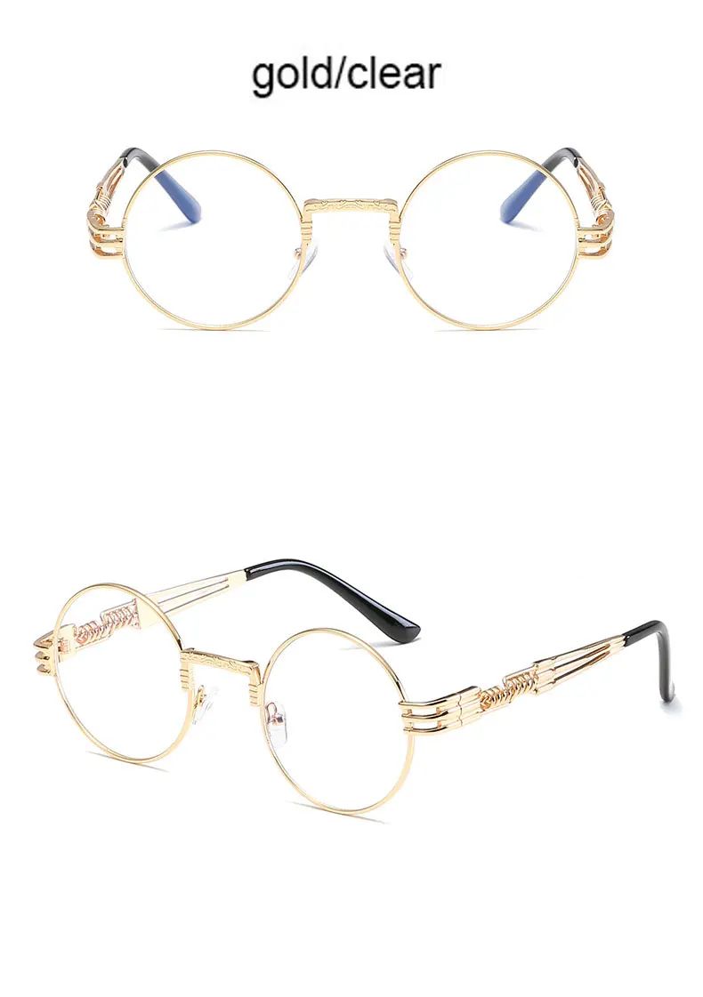Готические стимпанк Солнцезащитные очки для женщин и мужчин, металлические очки, круглые очки, винтажные брендовые Дизайнерские мужские солнцезащитные очки, зеркальные очки - Цвет линз: J6676 gold clear