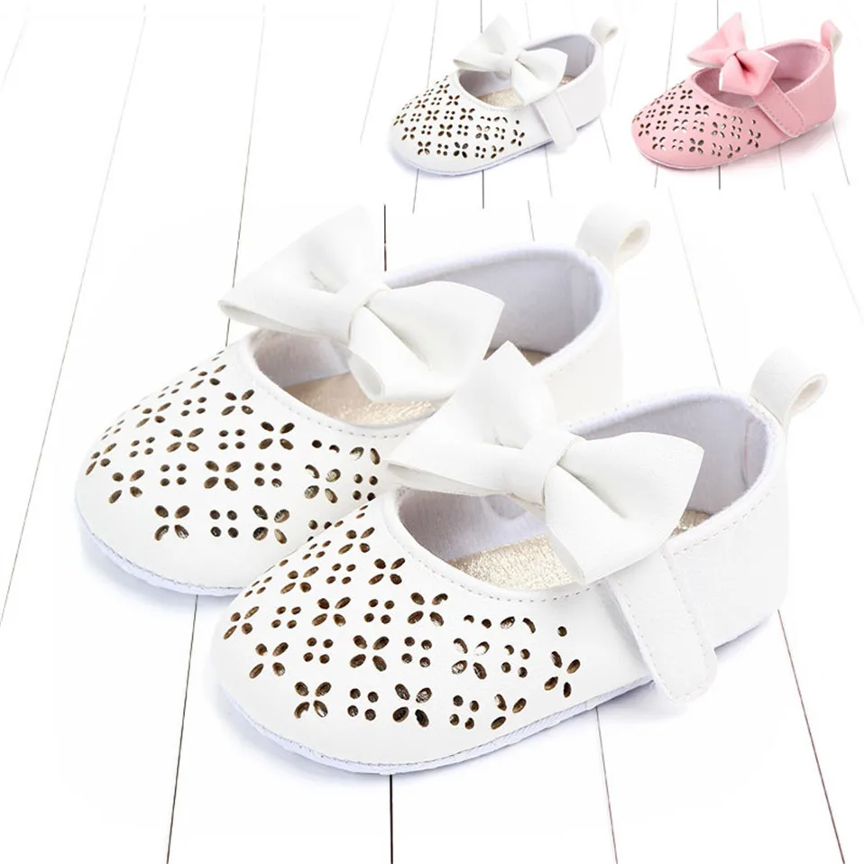 Baby Girls First Walker Summer Anti-slip Soft Bottom Girl Princess Shoes Toddler Bow Hollow Out Crib Shoes Baby For 0-18M