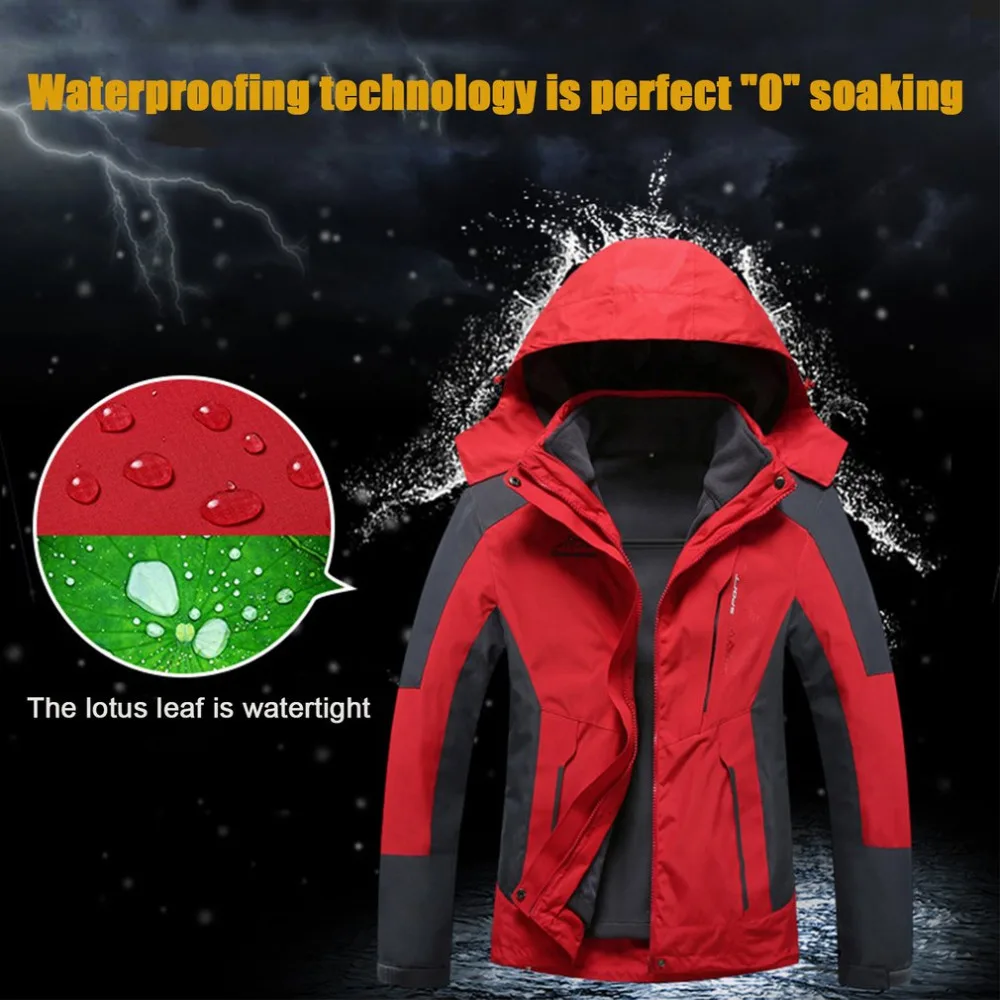 

M-4XL Unisex Inner Fleece Waterproof Hooded Jacket Outdoor Sport Warm Coat Jackets with Detachable Inner As Sweater Warm Pockets
