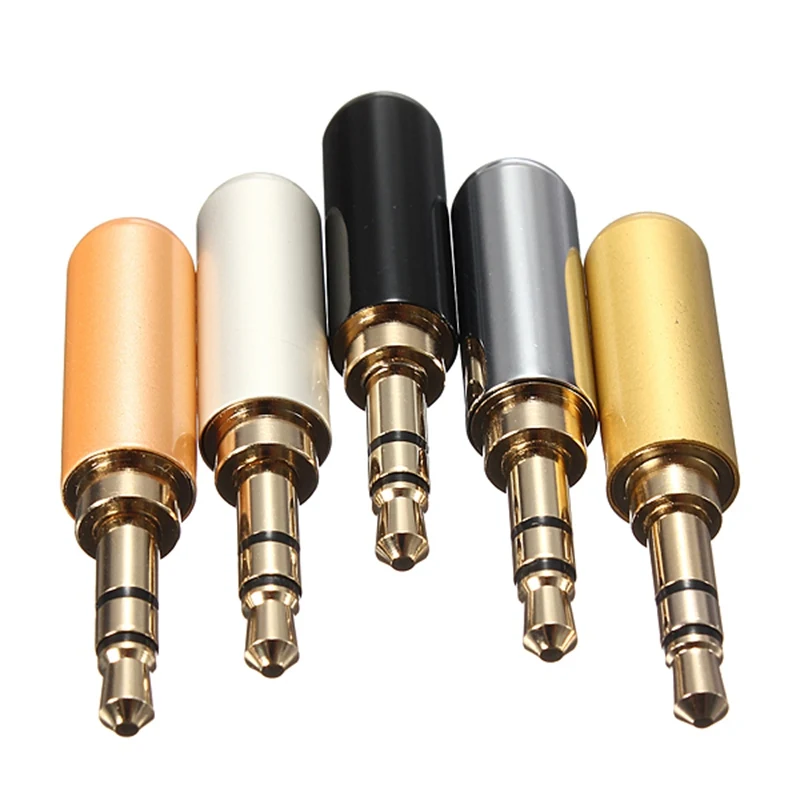 Переменного тока 3-полюсный 3,5 мм мужской разъем для наушников Металл аудио пайки и задняя крышка, 5 цветов