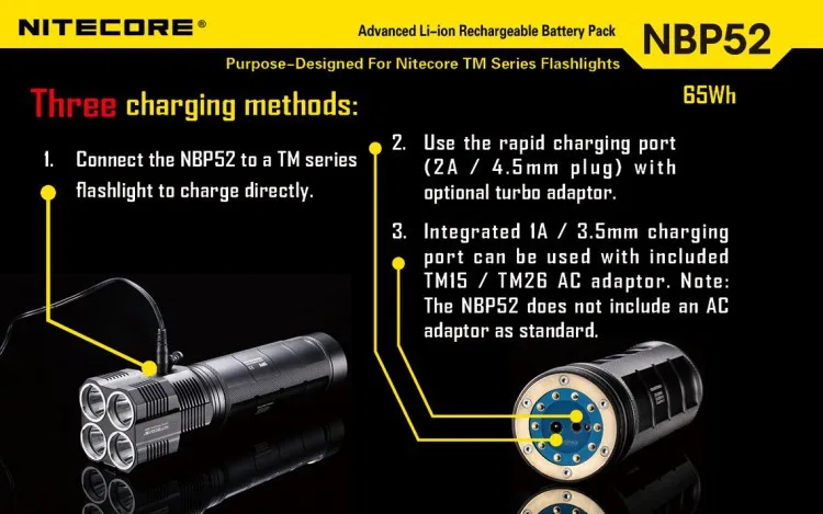 Nitecore NBP52 высокопроизводительный литий-ионный аккумулятор 3,7 V для фонарей Nitecore серии TM