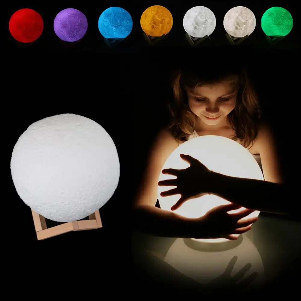 coquimbo lampara de luna 3d con control remoto 16 color cambiable usb recargable de decoracion de dormitorio de la luna luz de la noche