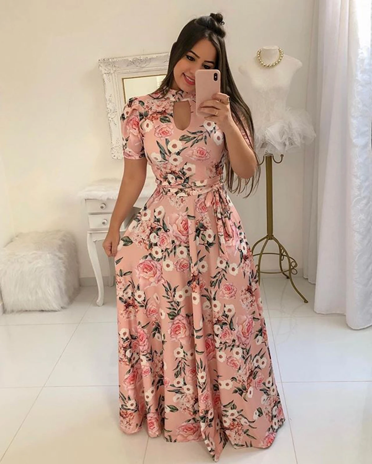 

Fashion Women Boho Long Maxi Dress Vestidos Vintage Polka Dot Floral Print Beach Summer Dress Party Beach Sundress Robe Femme