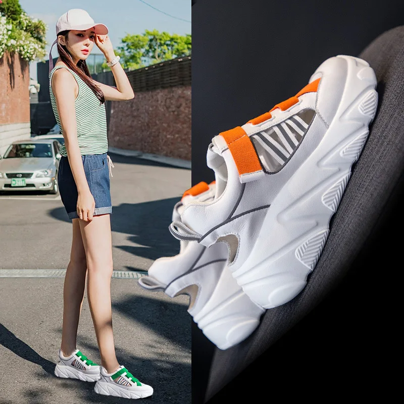 

Fashion increase thick platform old shoes female summer Baotou sandals breathable mesh surface hollow casual shoes tide