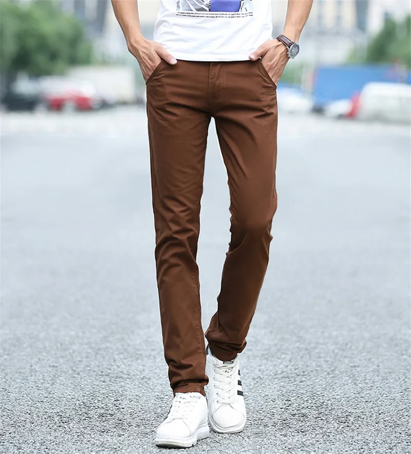 Модные мужские деловые повседневные брюки хлопковые Узкие прямые брюки весна лето длинные брюки мужские брюки - Цвет: Coffee Color