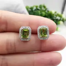 Серьги из натурального оливина, 925 серебро, натуральный Перидот, драгоценный камень, женские классические элегантные вечерние серьги spuare