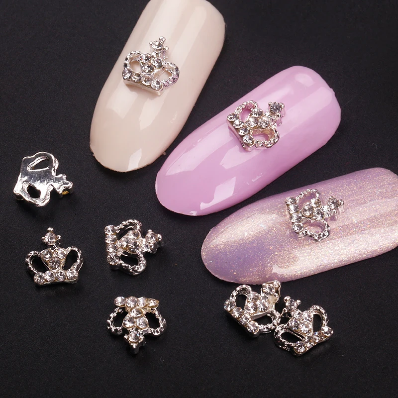 

Blueness 10Pcs Nail Studs Glitters DIY Nail Tools Full Rhinestones Silver Crown Crystal 3D Nail Art Decorations