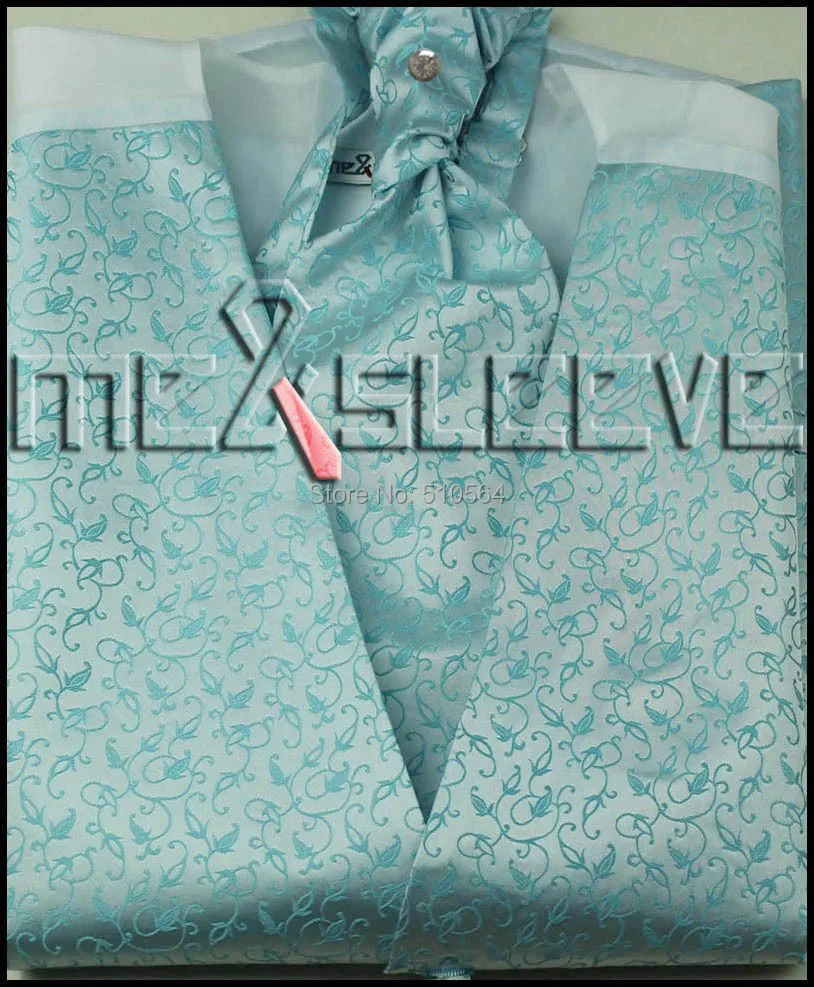 Однобортное Для мужчин жилет светло-голубой цвет жилет(жилет+ галстук-бабочка++ платок запонки