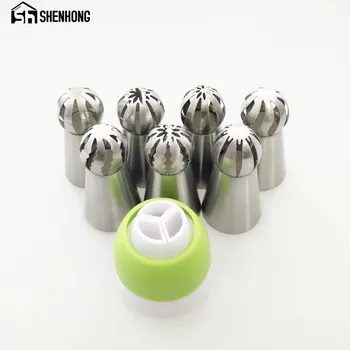 

7PCS Spherical Russian Piping Tips And Coupler Ball Stainless Steel Icing Nozzles Pastry Fondant Cupcake Baking Tool