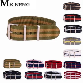 

MR NENG Brand Nato Woven Fiber watchband 20mm Green Gold Stripe Nylon Watch Bracelet Straps Wristwatch Band Buckle Cheap fabric