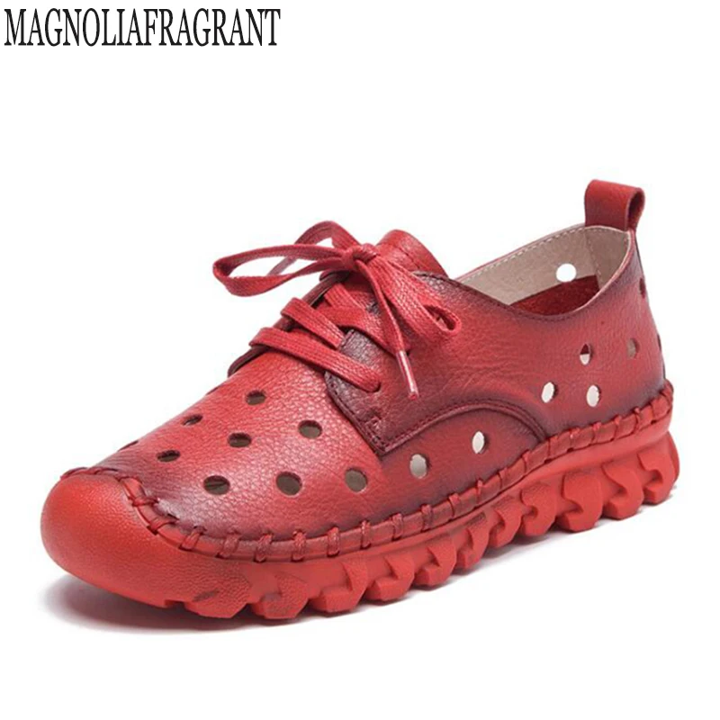 

2018 Genuine Leather Flat Shoes Woman Handsewn Breathable Loafers Cowhide Flexible Spring Casual Shoes Women Flats Women Shoes k