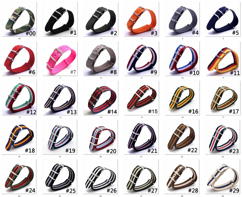 1pcs 20mm code 17-32 Watchbands Men Womens Army Military Sports Watch Nato Fiber Woven Nylon Straps Wristwatch Bands Buckle