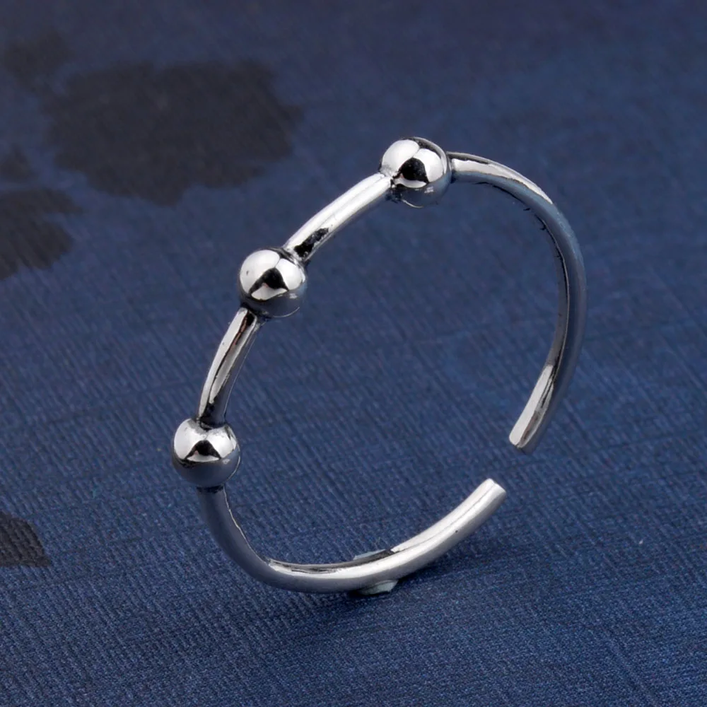 

Mythic Age Real 925 Sterling Silver Trendy Casual Sporty Vintage 3 Balls Beads Re-sizable Ring Jewelry Gift for Woman Girl