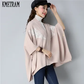 

KMETRAM 2020 Fashion Women's Autumn Winter Loose Vintage Blanket Women's Lady Knit Shawl Embroidered Bat Shirt Cardigan HH886