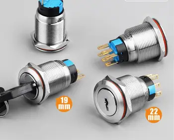 

1pcs flat head Metal key button switch 19mm/22mm 220V 0.5A 2/3 gear Self locking button for Battery car Modified robot