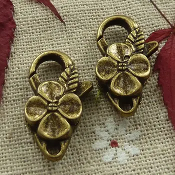 

60 pieces bronze plated four leaves lobster clasps 25x14mm #1333