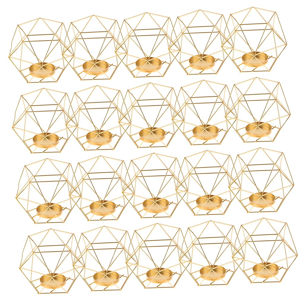 20pcs Iron Wire 3D Geometric Candle Tea Light Holder Home Decor Party Supplies for Wedding Christmas New Year Events