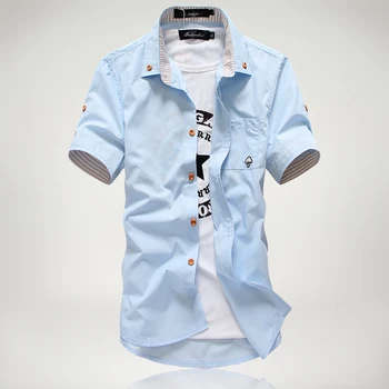 

2019 New Arrived Men's Casual Short Sleeve Shirts,Dress Shirt,small mushroom embroidery stripe bordered male shirt Free shipping