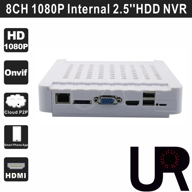 8CH White Onvif Full HD 1080P Network Video Recorder HDMI VGA Output Mini NVR II for 2MP Onvif IP Camera with Goolink P2P App