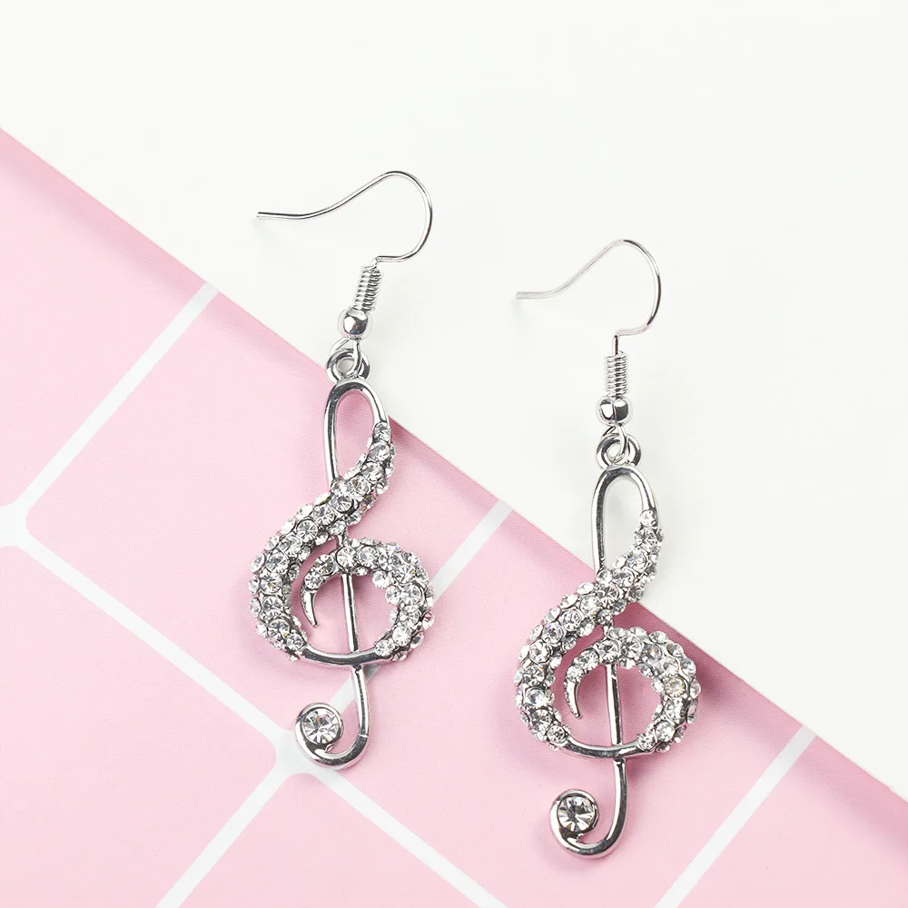 1Pair Music Note Dangle Earring Personality Trendy Crystal Rhinestone