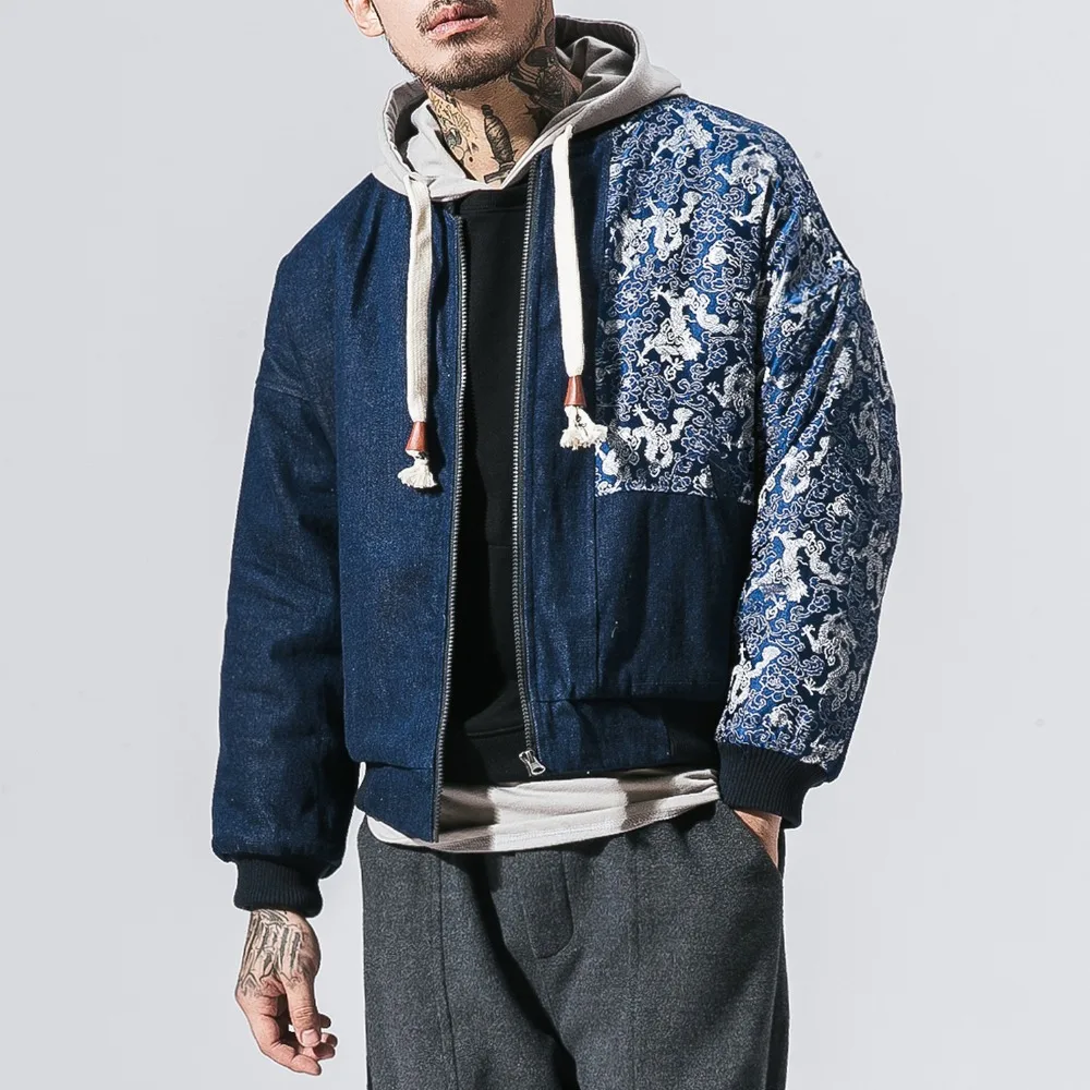 

MR-DONOO 2018 Spring Japan & Korea Cowboy Men Cotton-padded Jacket Blue Denim Thermal Coat Male Outwear Men Clothing B375-Y11