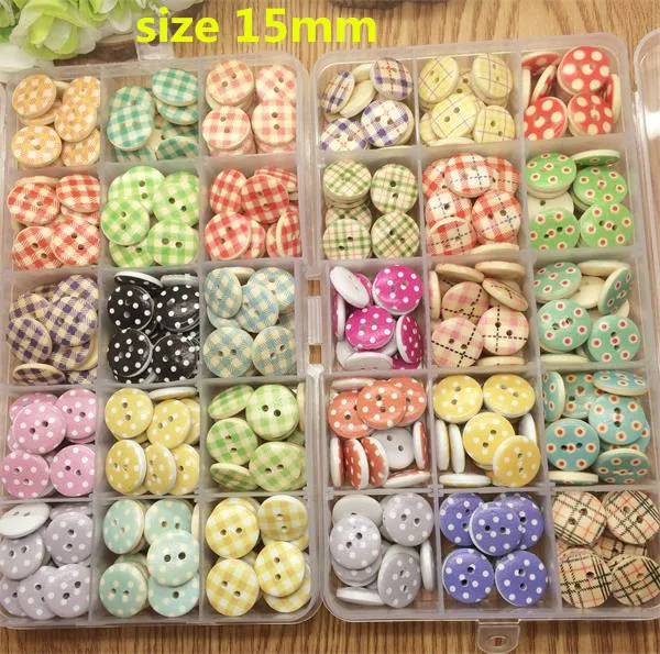15 x 2-Hole Printed Wooden Buttons 18mm 2 Designs Available