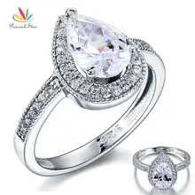 Estrella del pavo real 2 Carat Pear Cut Sólido 925 Plata Esterlina Anillo de Compromiso de Boda Joyería Nupcial CFR8097
