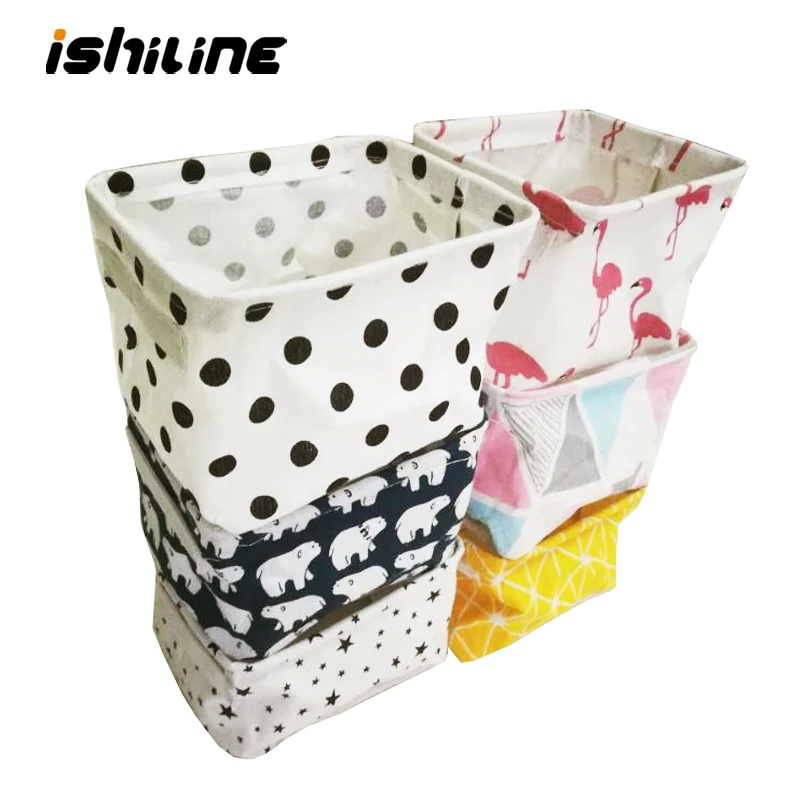 Desktop Storage Box Cute Printing Waterproof Organizer Cotton Linen Sundries Storage Basket Cabinet Underwear Storage Bag