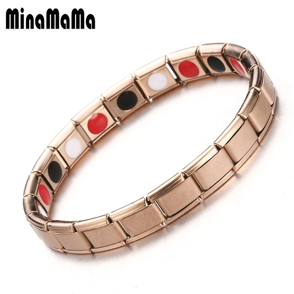 

Rose Gold Black Color Stainless Steel Germanium Magnetic Bracelet for Women Men Healing Jewelry Bio Energy Elastic Bracelets