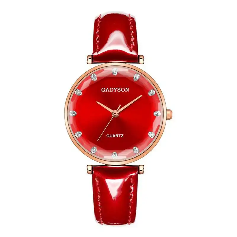 

Fashion Red Women's Watches Luxury Crystal Women Elegant Quartz Wristwatch Pu Leather Dress Watch Gifts Clock Relojes Mujer 2019