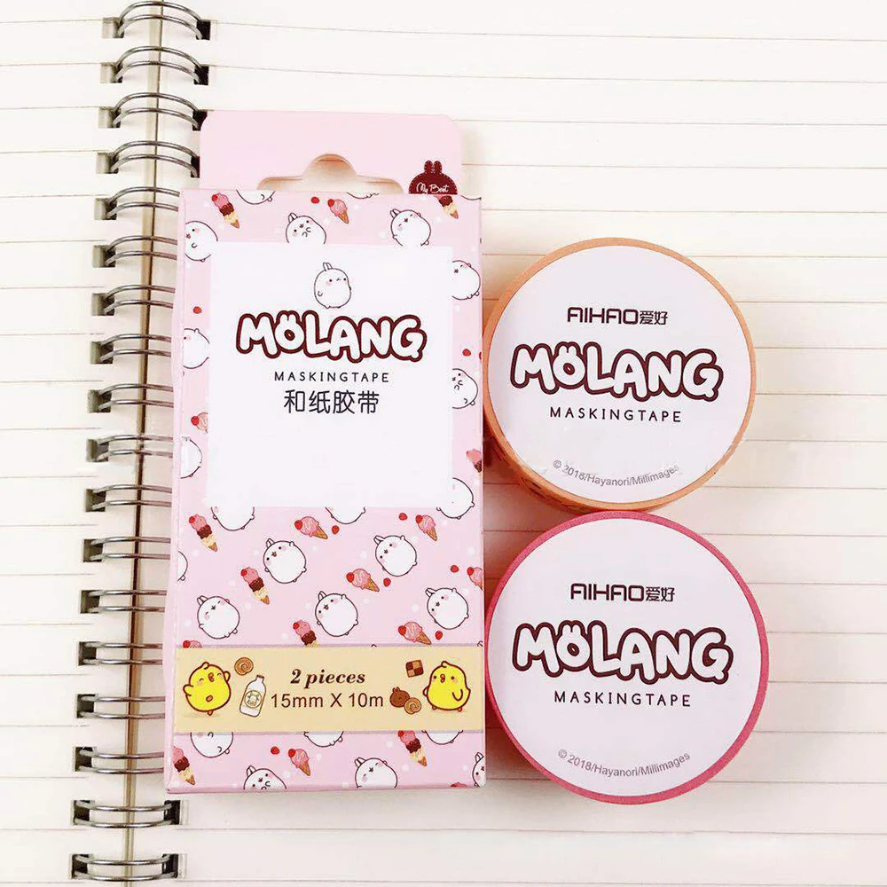 2 pcs/pack Creative Molang Pet Washi Tape Adhesive Tape DIY Scrapbooking Sticker Label Craft Masking Tape