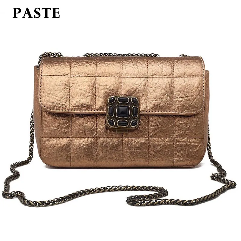 

PASTE 2017 Fashion Genuine Leather Women Luxury Small Chain Messenger Bag Designer Handbags Crossbody Quiled Crown Bags Diamond