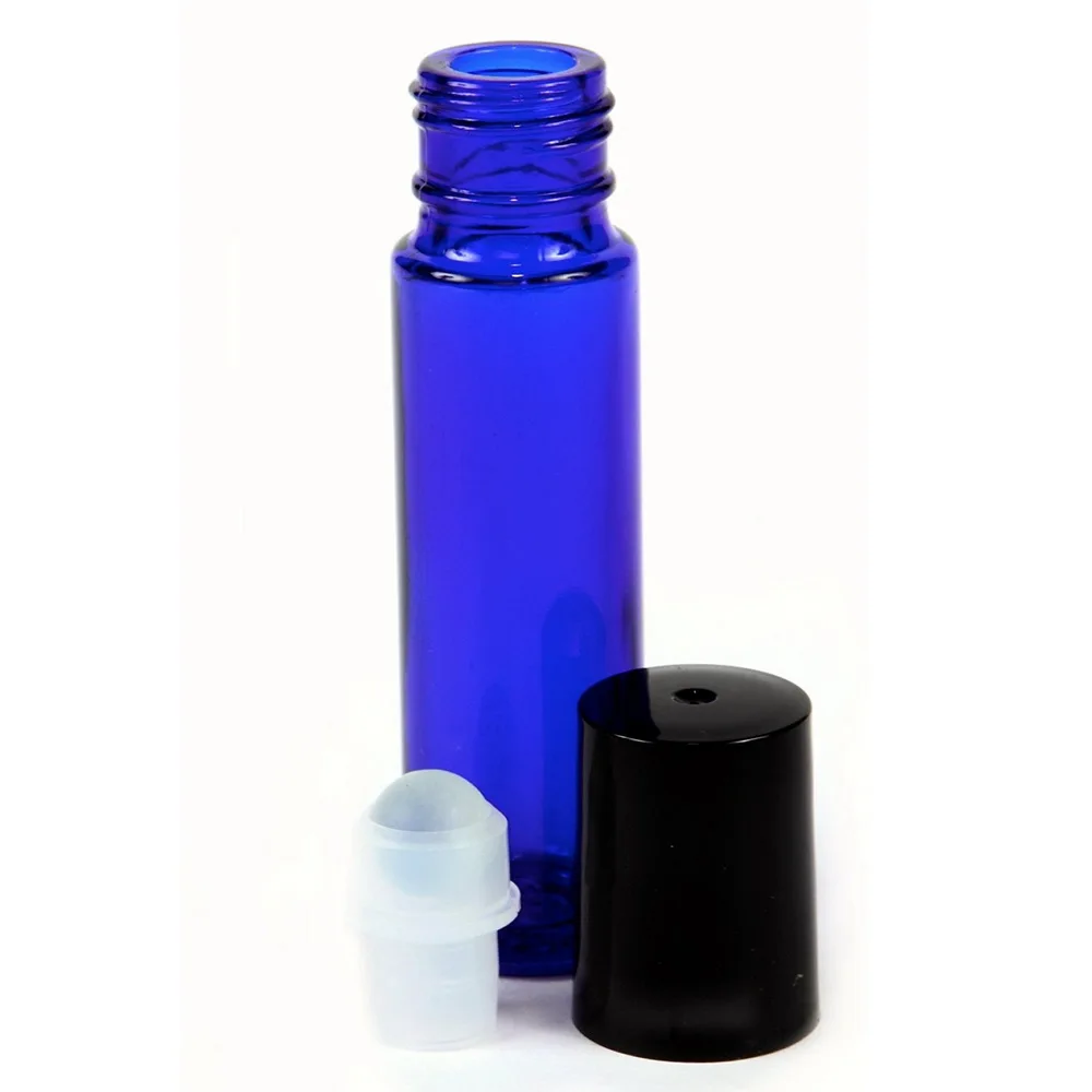24pcs New Empty Cobalt Blue 10ml Glass Roller Bottles with Stainless Steel Metal Roll On Balls 5
